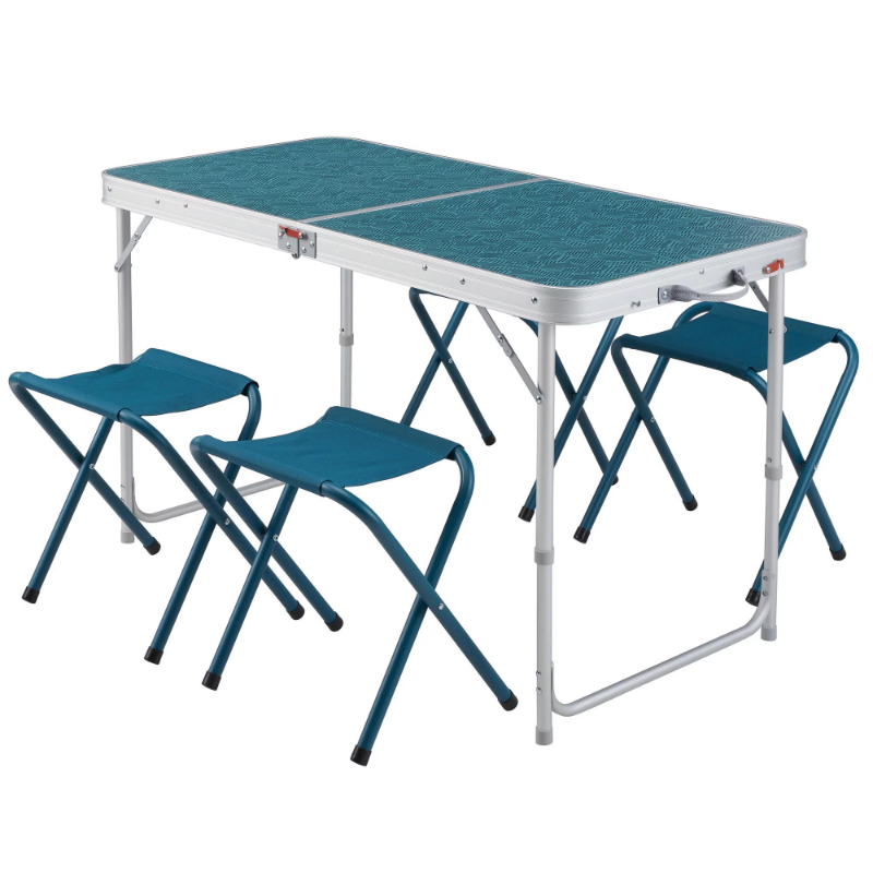 كويتشوا ، طاولة قابلة للطي للتخييم ، 4 كراسي ، طاولة زرقاء بليانتي مجموعة طاولة التخييم