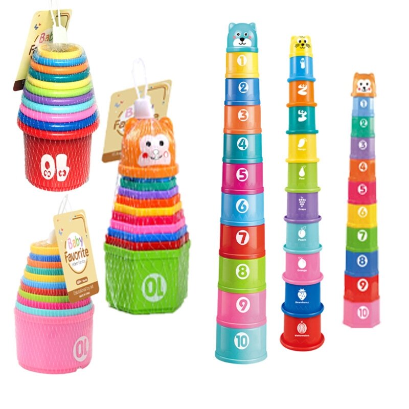 مجموعة ألعاب تفاعلية لطاولة الأطفال، أكواب ملونة مكدسة لمستلزمات الأطفال الرضع