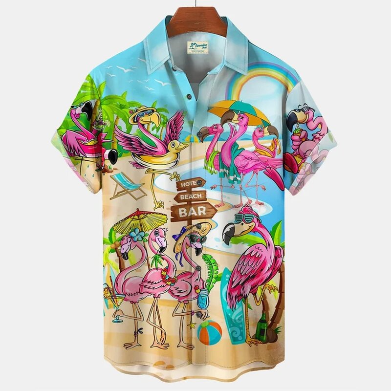 بلوزة هاواي للرجال بزهور ، قميص ببغاء مطبوع ثلاثي الأبعاد هاراجاكو ، ملابس شاطئ هاواي قصيرة ، موضة عتيقة ، قميص روكابيلي صيفي مثير