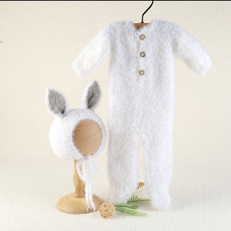 بدلة للأطفال حديثي الولادة بأرنب بآذان كبيرة بألوان غامضة وبيضاء عالية الجودة لتغطية الأستوديو
