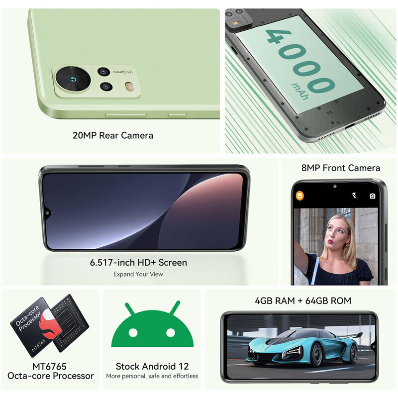هاتف Cubot Note 30 بشاشة 6.517 بوصة بطارية 4000 مللي أمبير في الساعة 4 جيجابايت + 64 جيجابايت ثماني النواة هاتف خلوي يعمل بنظام الأندرويد 12 كاميرا بدقة 20 ميجابكسل مع خاصية التعرف على الوجه