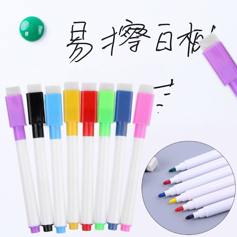 1 مجموعة قلم السبورة المغناطيسية قابل للمسح اللوازم المدرسية المكتبية 8 ألوان دروبشيب