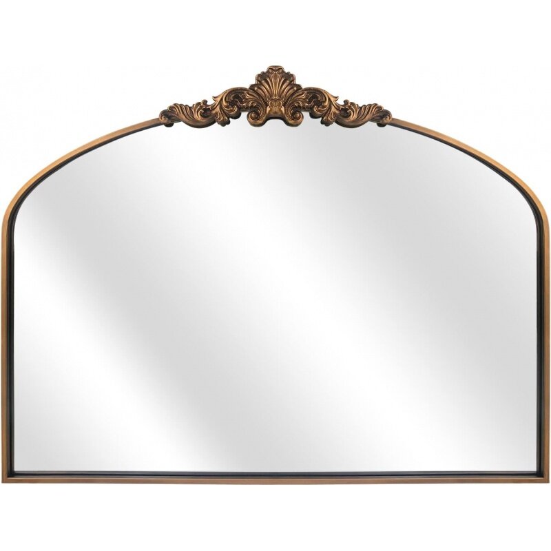 مرآة باروك كلاسيكية مقوسة ، مرآة نحاسية عتيقة للمدخل ، مدفأة ، غرفة معيشة ، ممر ، خفاش ، ذهبي ، تقليدي ، مزخرف
