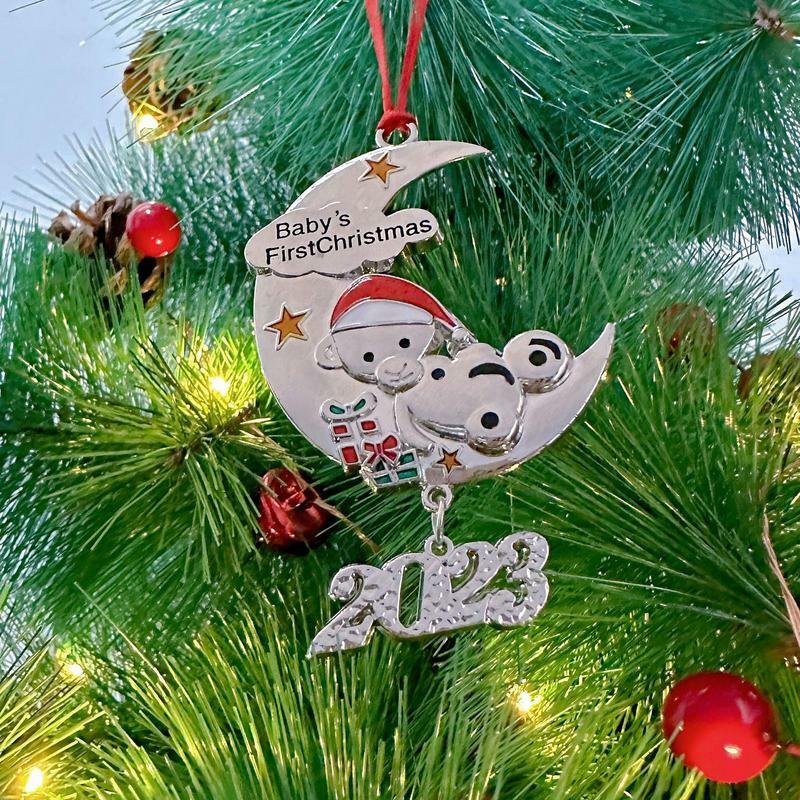 قلادة عيد الميلاد الأولى للطفل على شكل قمر ، تصميم أول زينة لعيد الميلاد ، سحر الحلاقة ، الديكور الاحتفالي