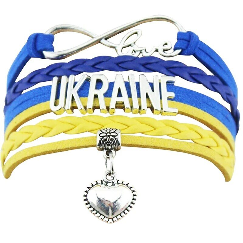 أوكرانيا العلم محظوظ أساور الكوارتز الخرز القلب سحر حبل ضفيرة (مضفر) الرجال النساء اليدوية جديلة الجلود أساور الأوكرانية مجوهرات هدية