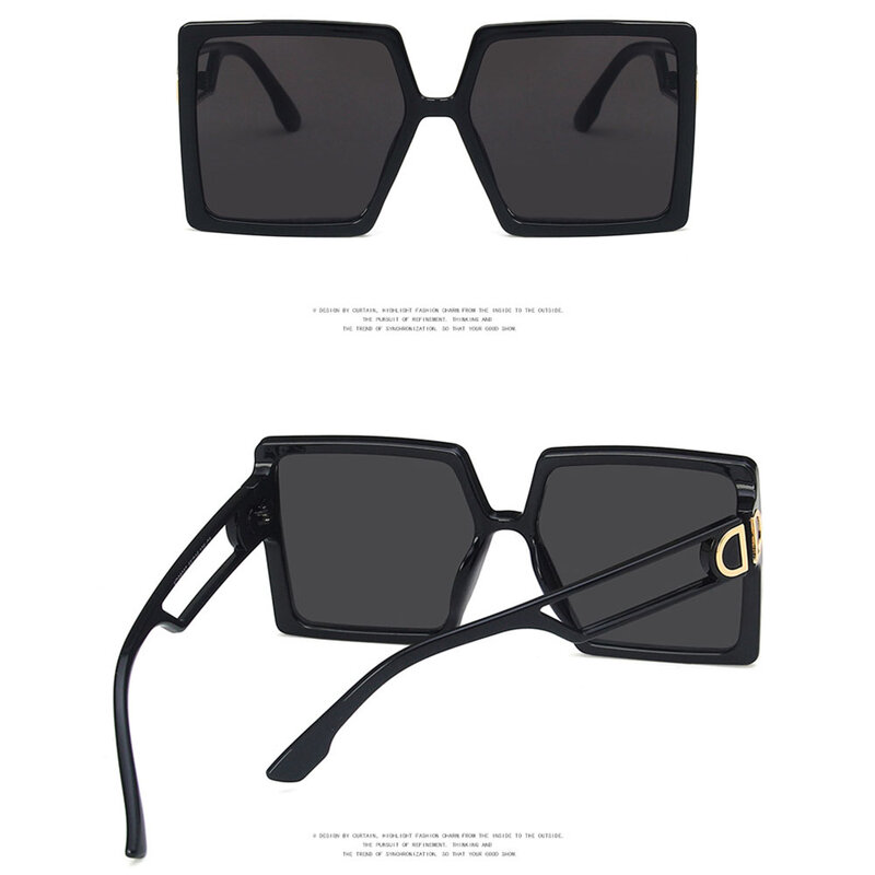 نظارات شمسية مستطيلة كبيرة الحجم مع صندوق ، نظارات شمسية مربعة للرجال والنساء ، نظارات كلاسيكية عتيقة ، UV400 ، الموضة