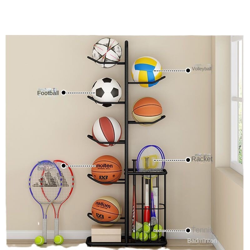 رف تخزين بسيط لكرة السلة للأطفال ، كرة القدم ، الكرة الطائرة ، مضرب تنس الريشة ، رف الكرة ، المنزل الداخلي