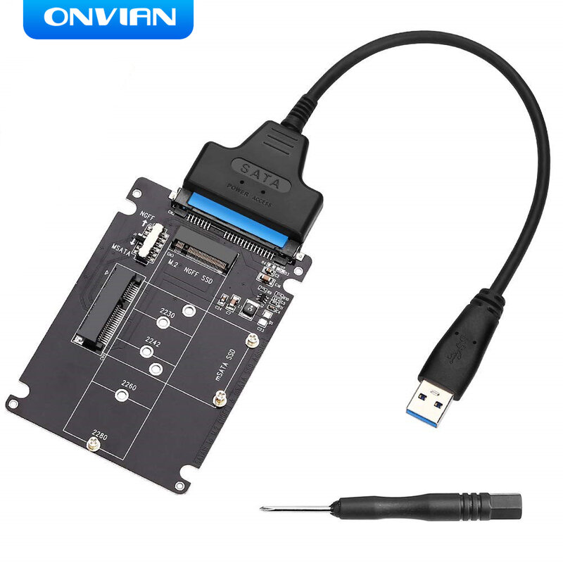 Onvian M.2 NGFF أو MSATA إلى SATA 3.0 محول USB 3.0 إلى 2.5 SATA القرص الصلب 2 في 1 محول قارئ بطاقة مع كابل للكمبيوتر المحمول