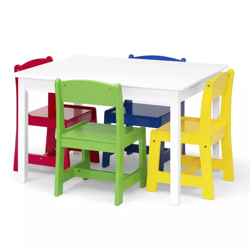 طاولة أطفال بـ 4 كراسي ، أحادية اللون ، حاصلة على شهادة ذهبية ، بلون خالص ، أبيض أساسي