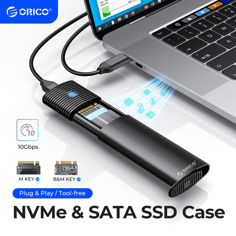 ORICO-M2 SSD الضميمة ، NVMe ، NGFF ، 10Gbps ، PCIe M.2 SSD ، المحمولة USB C 3.1 ، 3.1 Gen2 أداة ، محول خارجي مجاني مع بالوعة الحرارة المعدنية