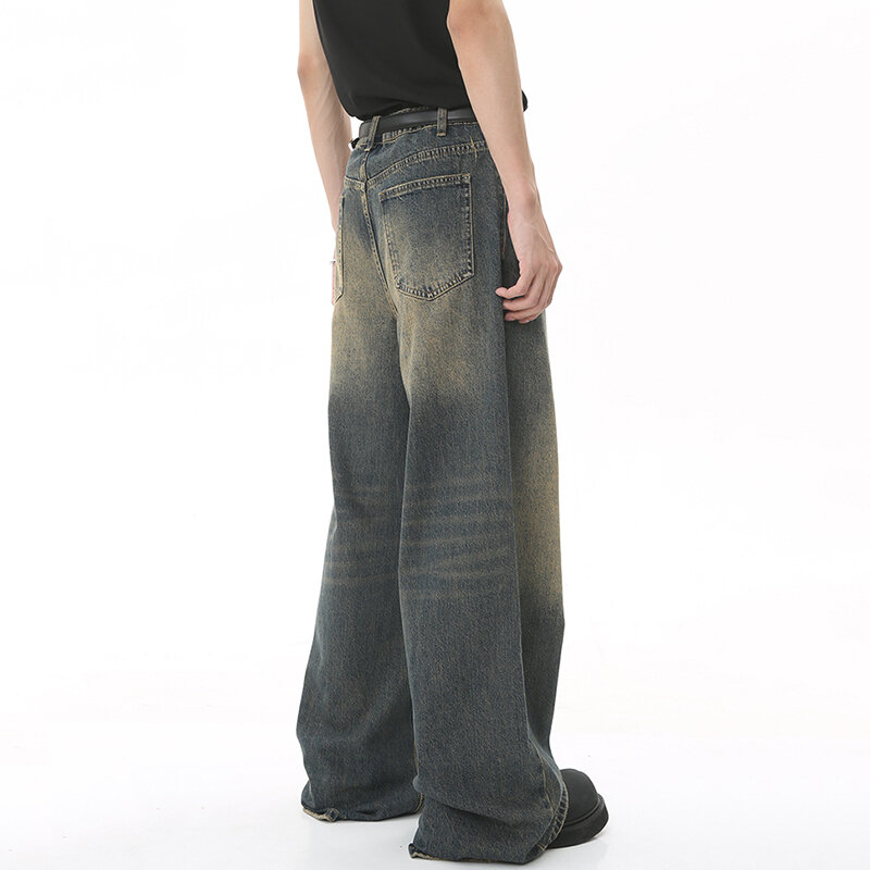 بنطلون جينز رجالي عتيق من IEFB جينز غير رسمي غير رسمي واسع الساق من قماش الدنيم بنطلون صيفي فضفاض متعدد الاستخدامات 9C354