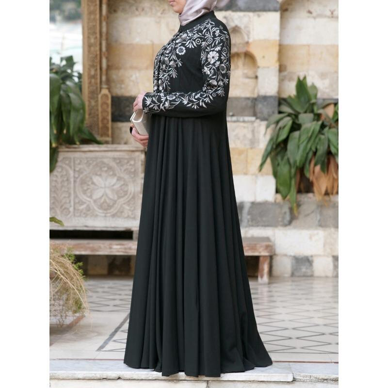 فستان بأكمام طويلة للمرأة المسلمة ، زهرة ، عربية ، ملابس غير رسمية إسلامية