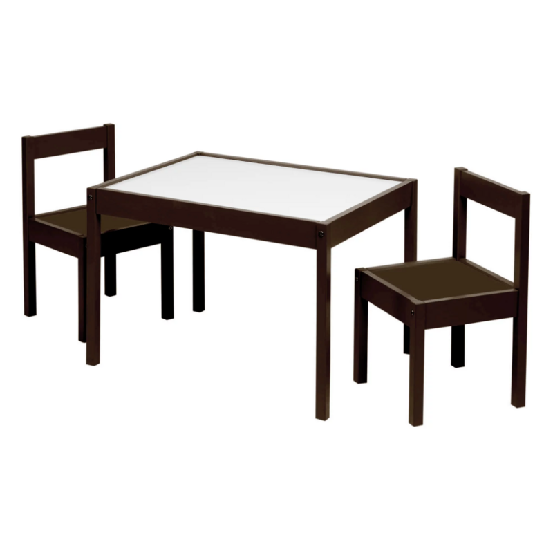 طقم طاولة وكراسي للمسح الجاف والخشب مكون من 3 قطع ، إسبرسو ، مقاس 25 بوصة × 19 بوصة × 18 بوصة