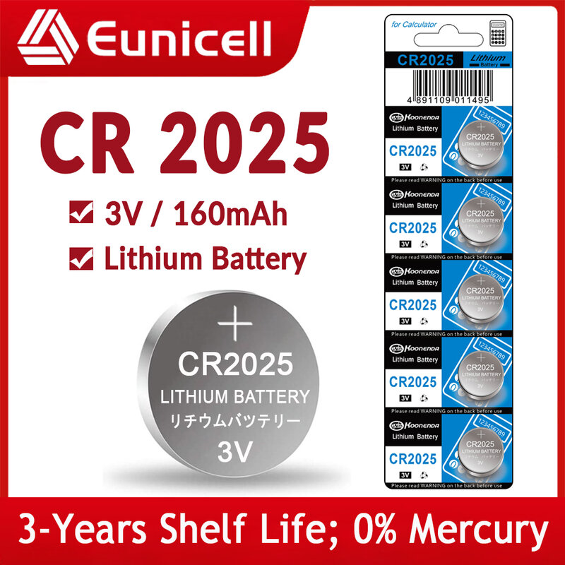 بطاريات Eunicell 160mAh CR2025 عملة خلايا CR 2025 DL2025 BR2025 LM2025 ECR2025 بطارية زر ليثيوم 3 فولت للساعة مفتاح بعيد