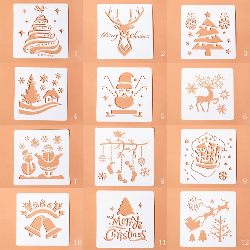12 قطعة من استنسل الرسم DIY لديكور عيد الميلاد استنسل للرسم دروبشيب