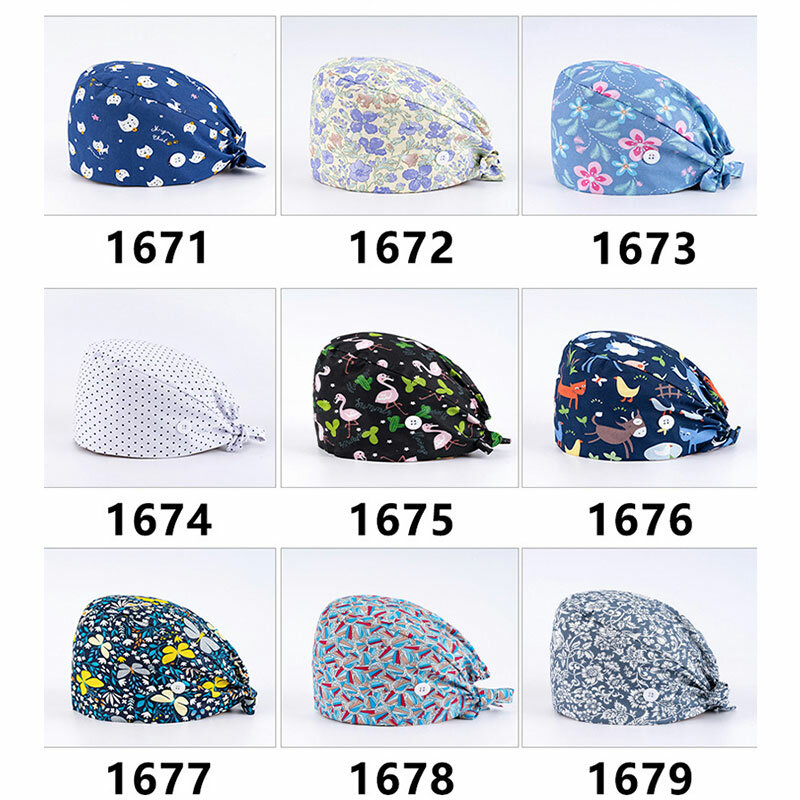 يطبع القطن الطباعة الجراحية قبعة للجنسين قابل للتعديل ممرضة قبعة مشبك مرونة الجمال القبعات باوتو قبعة الموضة طبيب قبعة 2022