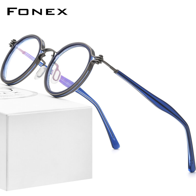 FONEX إطار نظارات من سبيكة للرجال نظارات بصرية مستديرة كلاسيكية كلاسيكية للنساء جديدة نظارات كورية بصرية f24