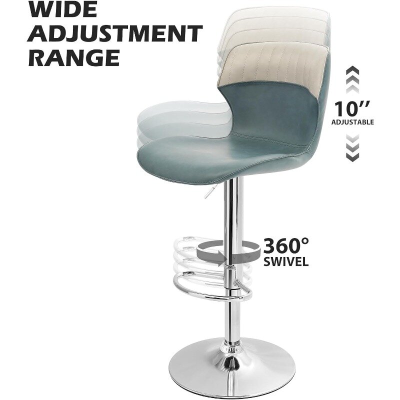 مقعد بار دوار قابل للتعديل ، ارتفاع جلد البولي يوريثلين ، مجموعة من 2 مع مسند للقدمين ، لون متباين ، تصميم مشترك منقسم