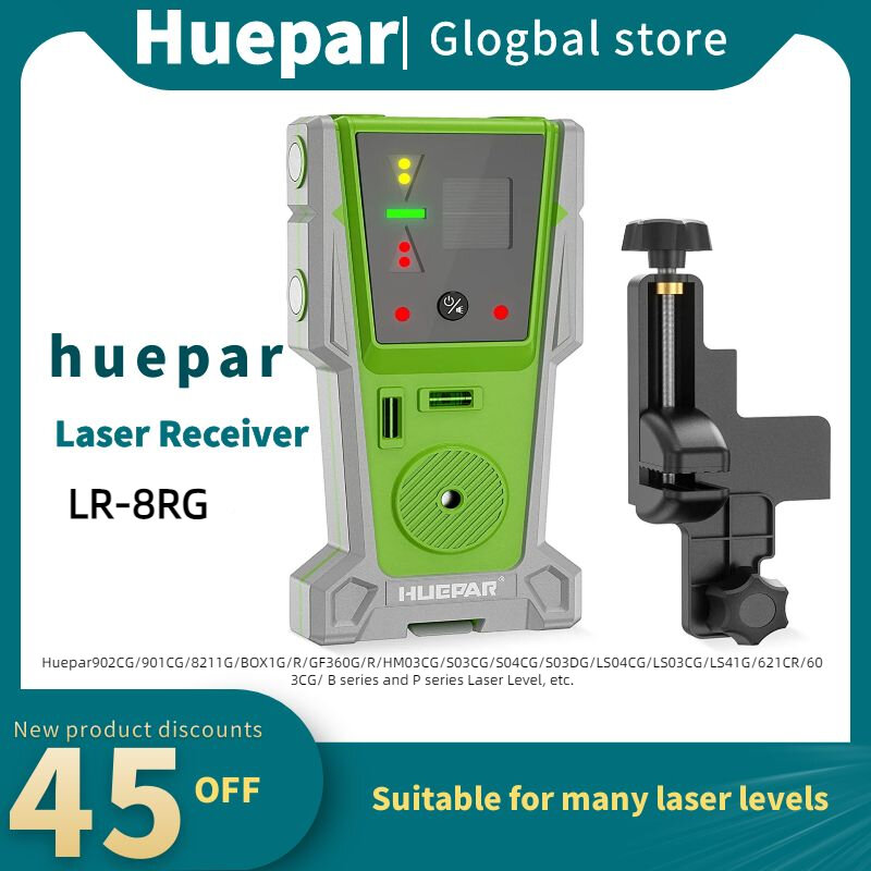 Huepar-كاشف ليزر رقمي مع شاشات ليد مغناطيس مصباح مزدوج ، مستقبل لمستوى الليزر ، جرس 90 ديسيبل ، شعاع أخضر وأحمر
