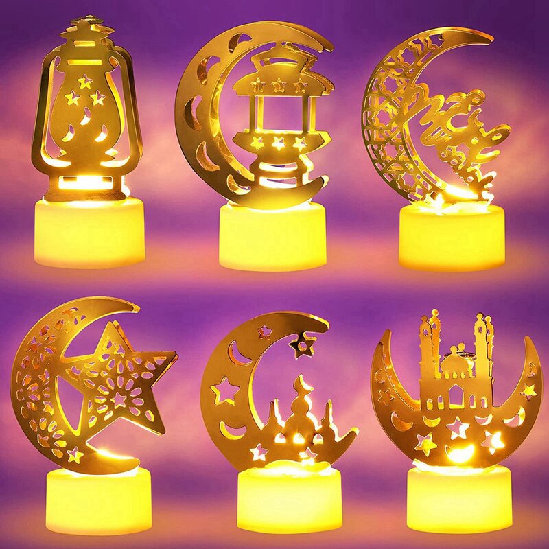 أضواء شمعة رمضان LED ، ديكورات للمنزل ، عيد مبارك ، 6 حزمة