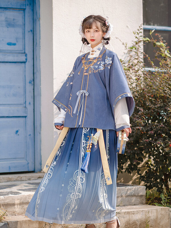 الأميرة الصينية Hanfu النساء التطريز ازياء القديمة مطوي تنورة مينغ سلالة تأثيري