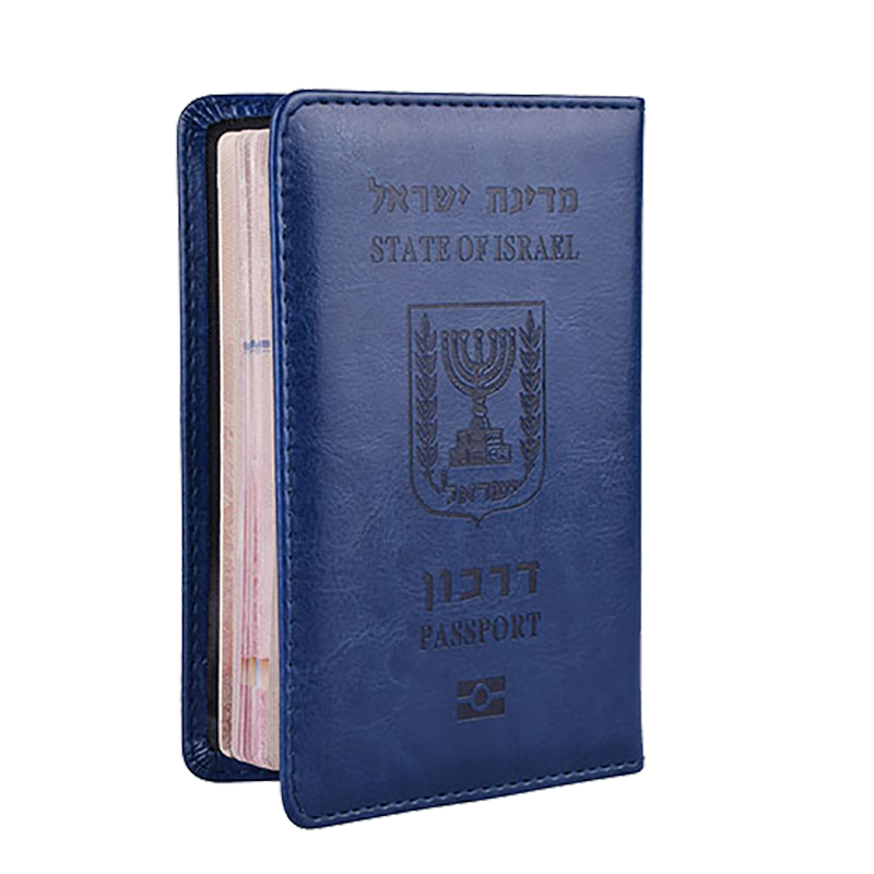 السفر بو الجلود غطاء جواز السفر إسرائيل ، عكس حالة المحفظة ، حامل بطاقة الائتمان ، ترك مفتوحة ، الرجال والنساء