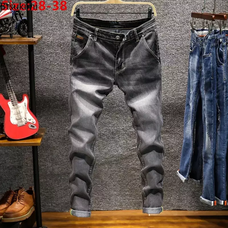 بنطال جينز ضيق مطاطي غير رسمي للرجال ، بنطلون جينز ضيق ، بنطلون طويل للرجال ، أحادي اللون ، مقاس كبير ، 7 ألوان ، جديد ، موضة ، 2024