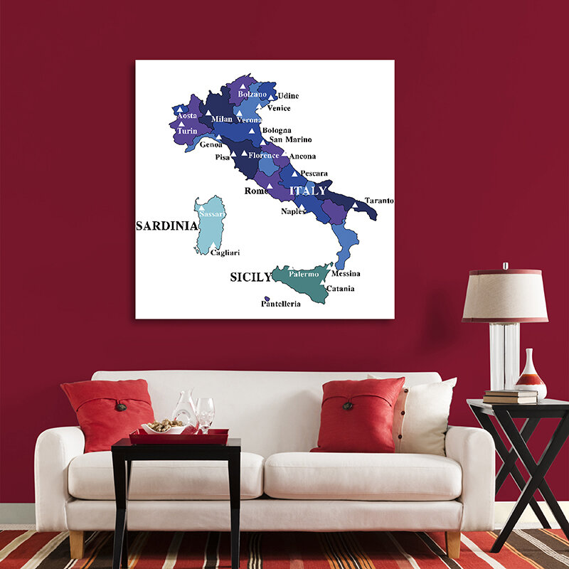 90*90 سنتيمتر إيطاليا السياسية خريطة Vintage الجدار ملصق فني وطباعة غير المنسوجة قماش اللوحة الفصول الدراسية ديكور المنزل اللوازم المدرسية