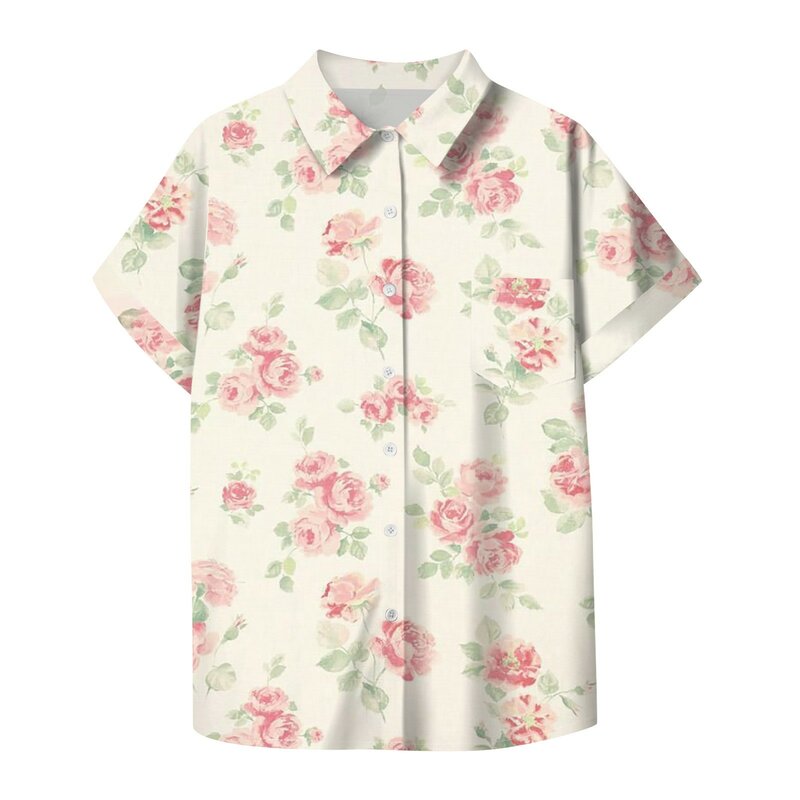قميص نسائي فضفاض مطبوع أنيق ، ياقة مطوية ، قمصان هاواي الموضة ، ملابس يومية نسائية غير رسمية ، مزاجه جديد