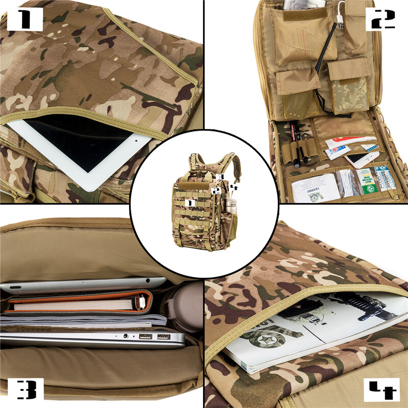 متعددة الوظائف العسكرية التكتيكية حقيبة لابتوب اضافية كبيرة 15 بوصة حقيبة ظهر لحمل جهاز الكمبيوتر المحمول للرجال