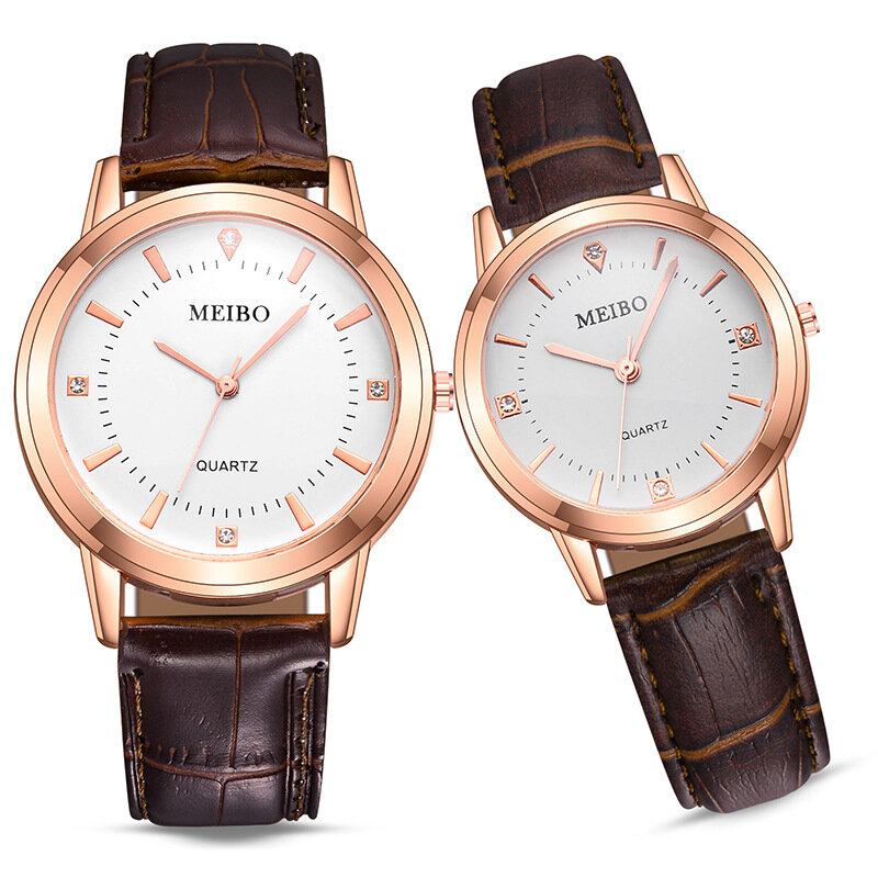 Temperament Women Fashion Watches Couples Rhinestone Leather Strap Quartz Wrist Watch