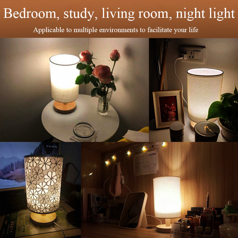 مصباح ليلي خشبي صلب يعمل بمنفذ USB ، ديكور قماشي ، مصباح مكتبي LED ، حماية العين ، مسند ليلي بجانب السرير ، ديكور غرفة النوم