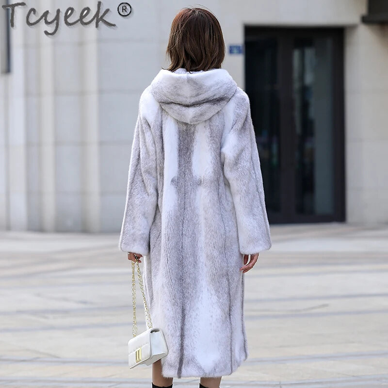 معطف من الفرو الطبيعي للنساء من Cross Tzyeek ، جاكيت شتوي أنيق ، جواكيت حقيقية عالية الجودة متوسطة الطول ، ملابس نسائية ،