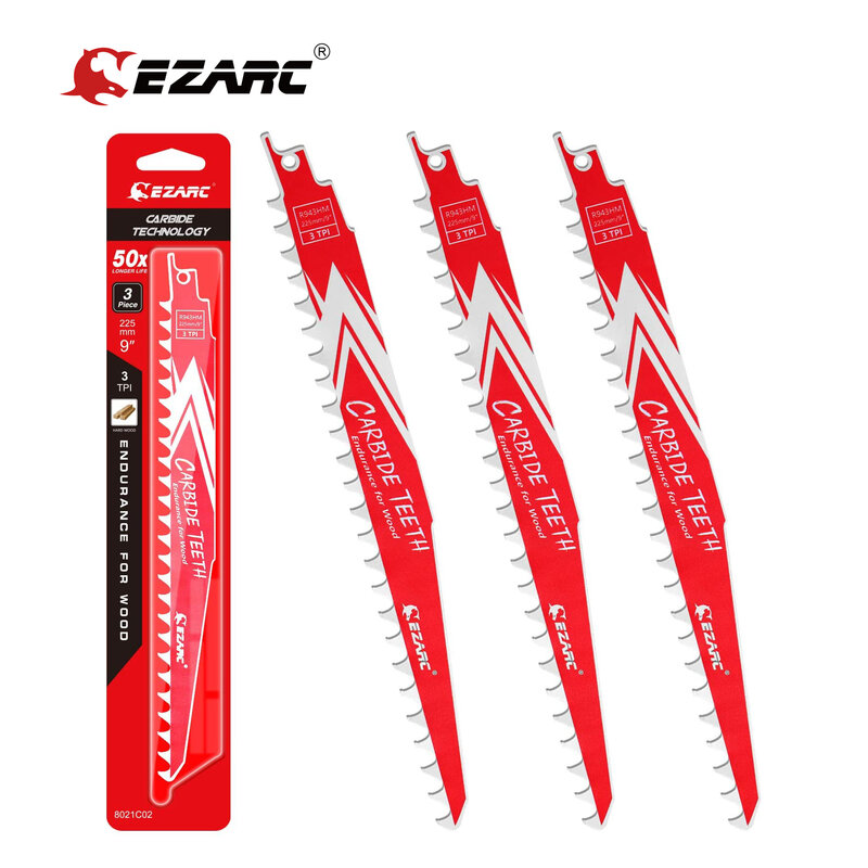 EZARC 3 قطعة كربيد الترددية شفرة المنشار R1243HM التحمل للخشب الصلب ، 9 و 12 بوصة 3TPI ، 3-Pack