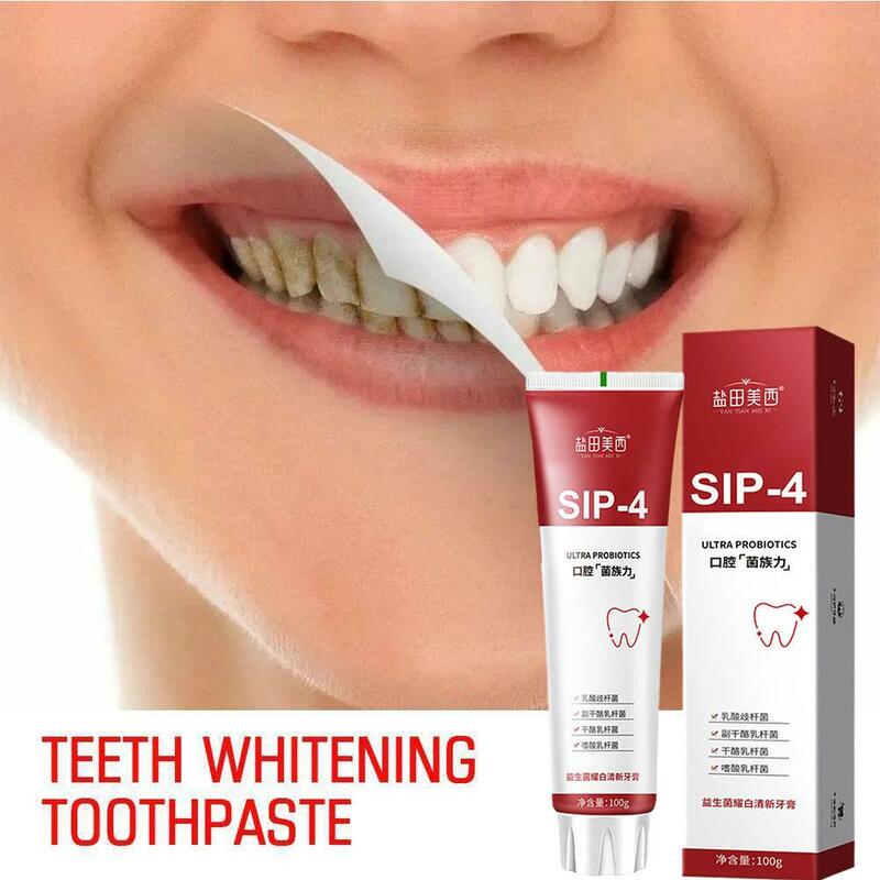 Sip-4 معجون أسنان تبييض الأسنان بروبيوتيك ، يزيل حساب التفاضل والتكامل وصمة عار ، وتخفيف عدم الراحة اللثة ، والرعاية الصحية عن طريق الفم ، معجون أسنان التنفس الطازج