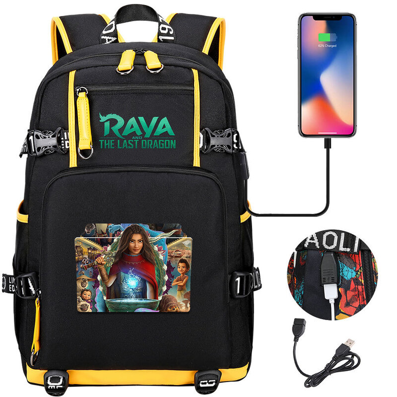 Disney Raya and The Last Dragon Backpacks Girls Boys Schoolbag Large Capacity Laptop Bag Waterproof USB Charging Mochila