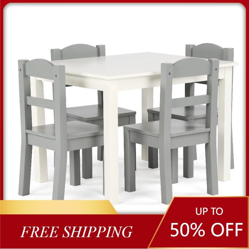 طاقم متواضع سبرينغفيلد مجموعة طاولة وكراسي ، خشب ، أبيض ورمادي ، الأعمار 3 وما فوق ، 5 قطعة