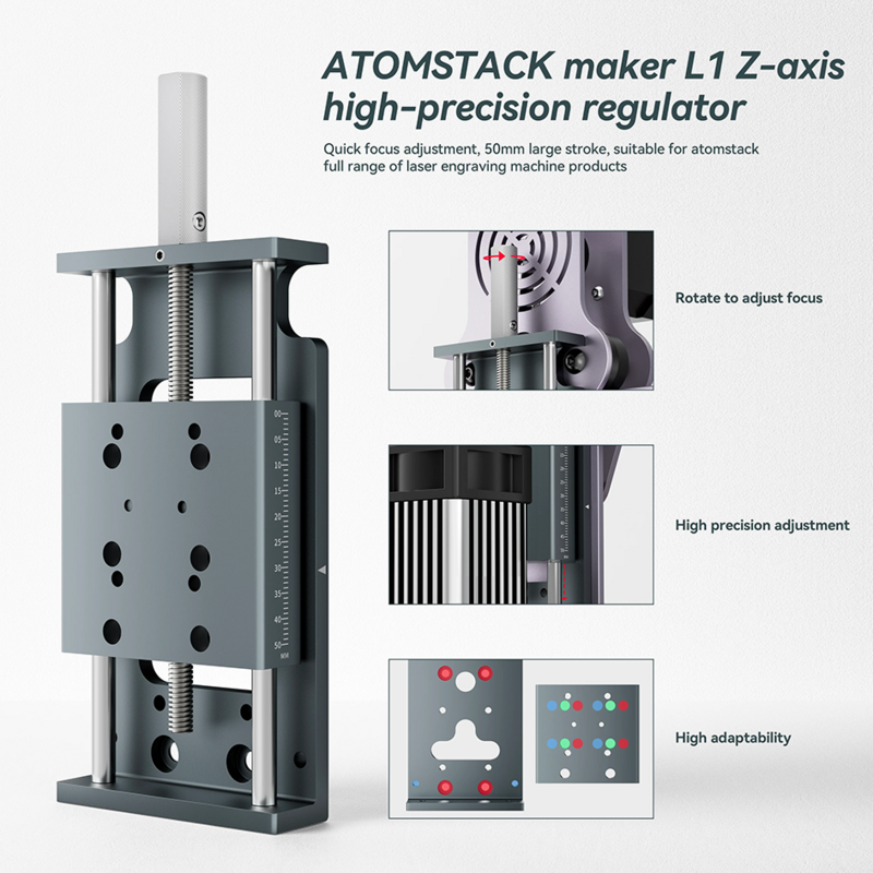 Atomstack L1 Z-Axis دوار منظم عالي الدقة ، وحدة ليزر لتعديل الارتفاع ، جميع المعادن
