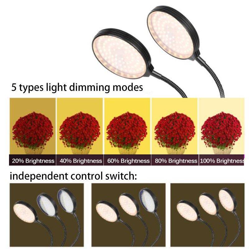 ضوء LED ينمو مع مؤقت USB ، الطيف الكامل ، نبات الزراعة ، زراعة الزهور ، مشبك سطح السفينة Phytolamps ، مصابيح الدفيئة الداخلية