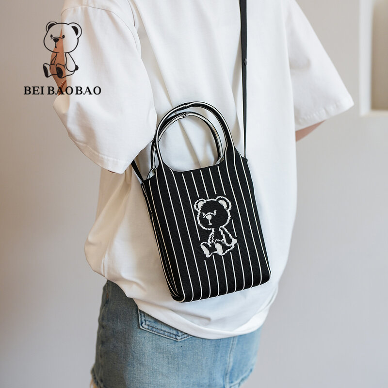 حقيبة كروس بودي بكتف واحد من Beibaobao للنساء ، حقيبة يد قماشية كرتونية ، حقيبة هاتف دب صغير ، موضة غير رسمية ، جديدة ،