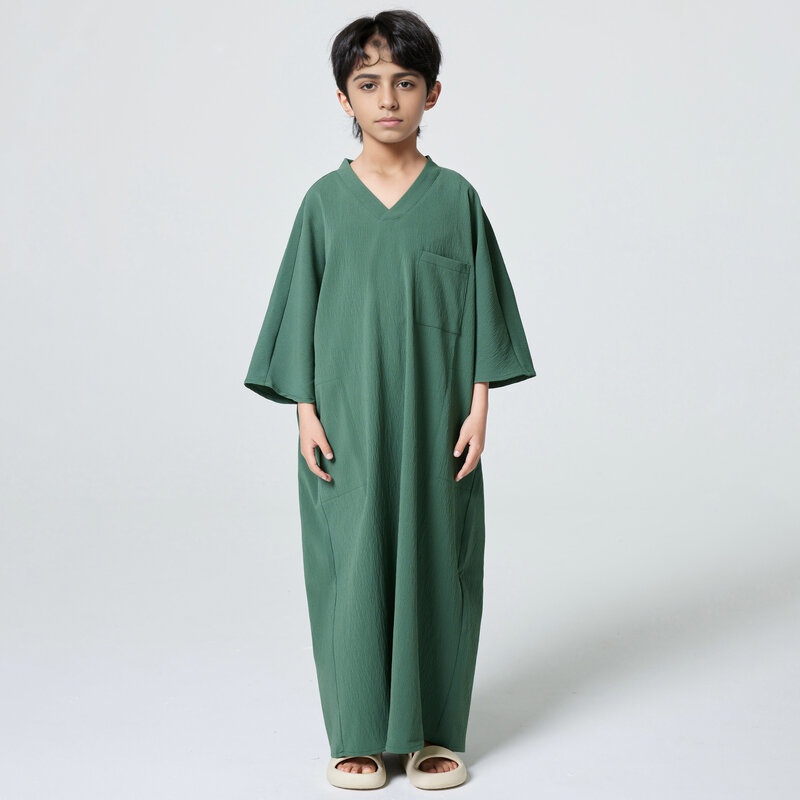 ثوب إسلامي للأولاد في الشرق الأوسط ، ثوب إسلامي ، لون خالص ، عربي ، دبي ، عباية ، كاجوال ، طراز عرقي ، ملابس أطفال ، أكمام طويلة