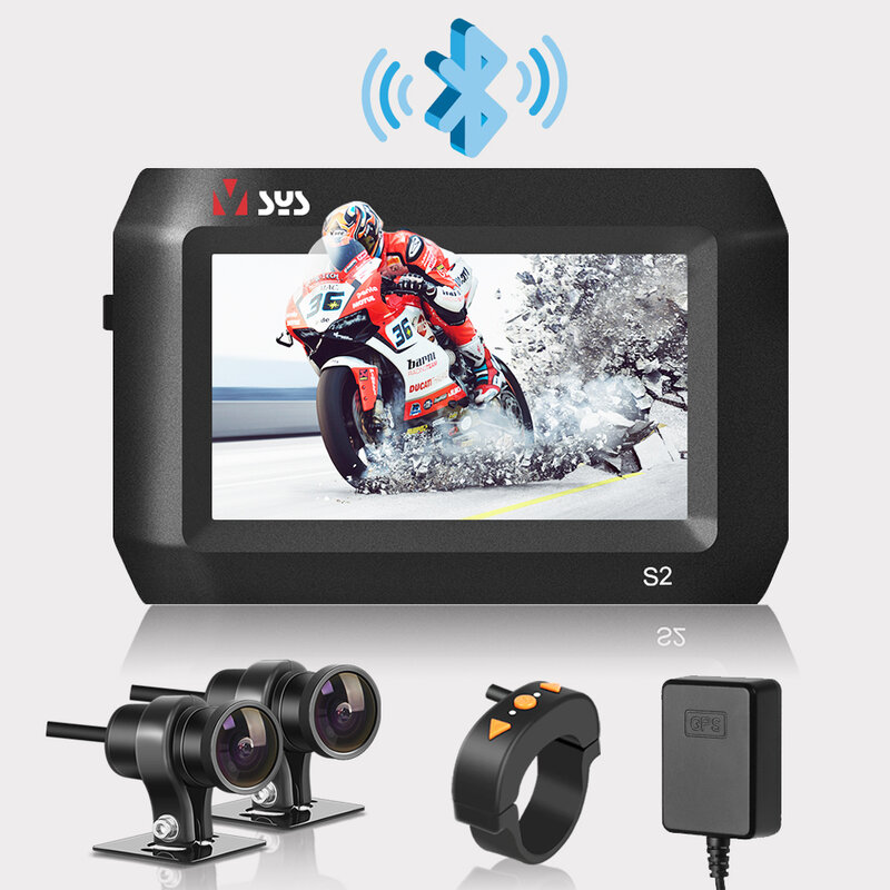 VSYS-كاميرا DVR للدراجات النارية ، مسجل كاميرا مقاوم للماء ، كاميرا من من الخلف ، وضع وقوف السيارات TPMS ، سوني ستارفيس ، بلوتوث ، 2 قناة ، S2
