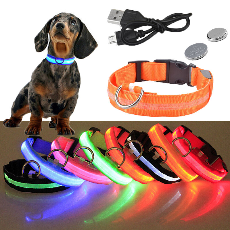 USB قابلة للشحن كلب LED متوهجة طوق مضيئة قلادة وامضة في الهواء الطلق المشي ليلة السلامة