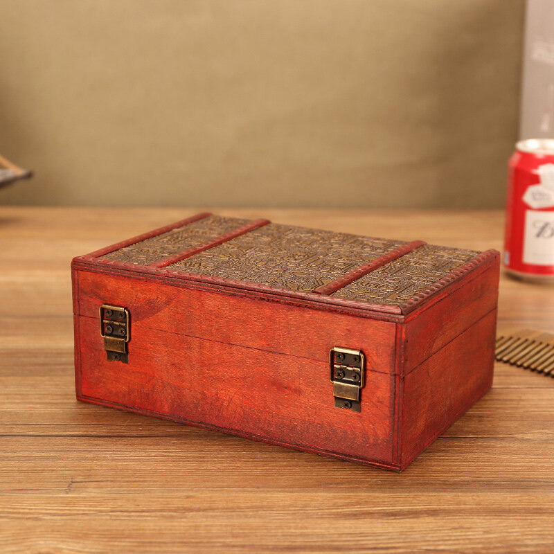 صندوق تخزين خشبي الرجعية مع قفل ، صندوق مجوهرات سطح المكتب ، تشطيب مستحضرات التجميل ، الدعائم التصوير الفوتوغرافي