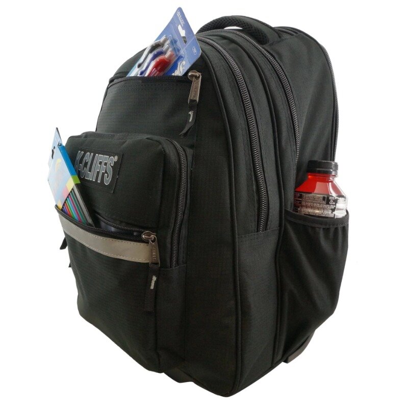 للجنسين الثقيلة المتداول على ظهره ، حقيبة مدرسية مع عجلات ، شريط عاكس ، أسود ، السلامة
