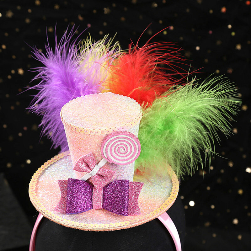 قبعة صغيرة Bowknot ريشة صغيرة ، قبعة علوية للسيدات ، طوق الشعر ، حفلة عيد ميلاد ، عقال كرنفال ، أغطية الرأس ، اكسسوارات للشعر
