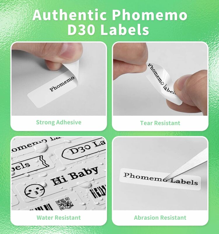 Phomemo مربع أبيض ملصقات ذاتية اللصق ورق ، ملصقات مقاومة للدموع ، مقاومة للماء والزيوت ، D30 ، Q30 ، Q30S ، Q31 ، طابعة ، 3 لفات