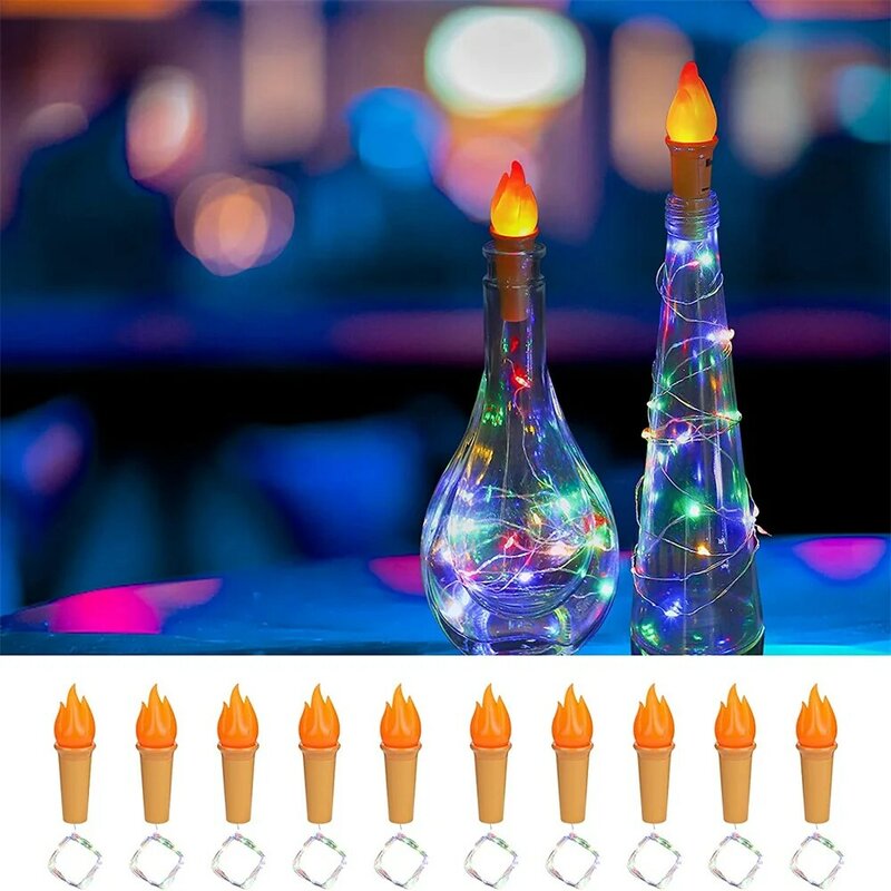 10 قطعة 2 متر 20 Led شمعة لهب زجاجة النبيذ أضواء الفلين شكل الجنية الأسلاك النحاسية سلسلة ضوء للحزب عيد الميلاد الزفاف الديكور