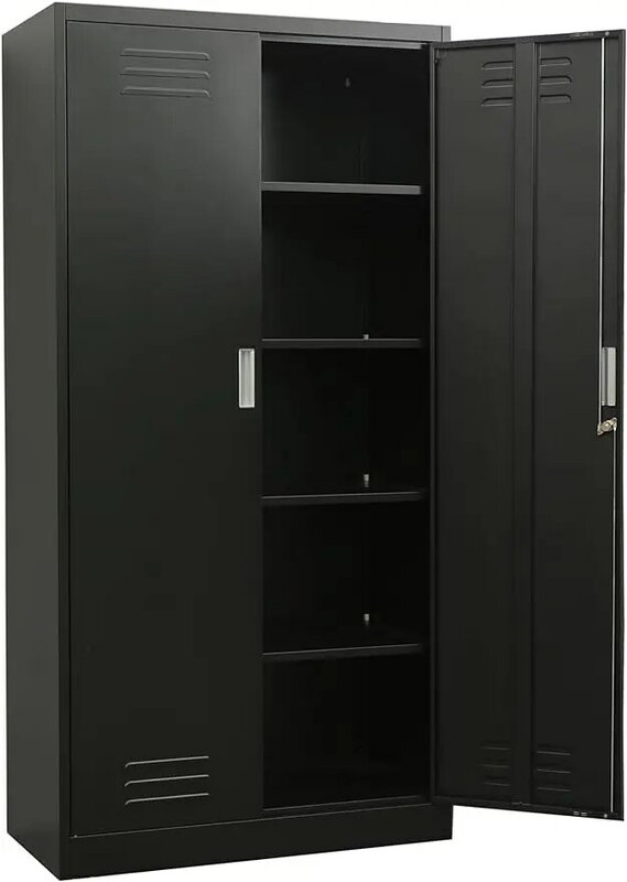 خزانة تخزين مقفل مع أرفف قابلة للتعديل ، خزانات تخزين معدنية للمرآب والمكاتب والمنزل والمخزن والفصول الدراسية
