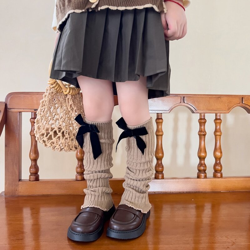 HUYU اليدوية الكروشيه تدفئة الساق مع Bowknot لفتاة صغيرة الجوارب مترهل تنفس الجوارب الدافئة طماق الاطفال تدفئة الساق